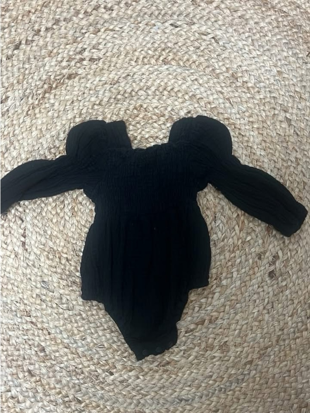 Amazon Black Long-Sleeve Smocked Kids One-Piece Bodysuit